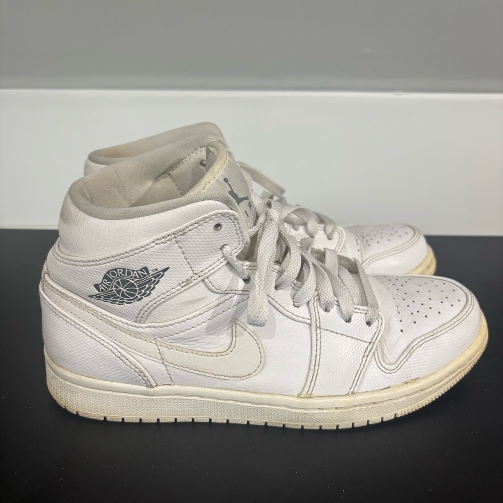 Nike Air Jordan 1 Mid Sneakers, Triple White, Size 7.5